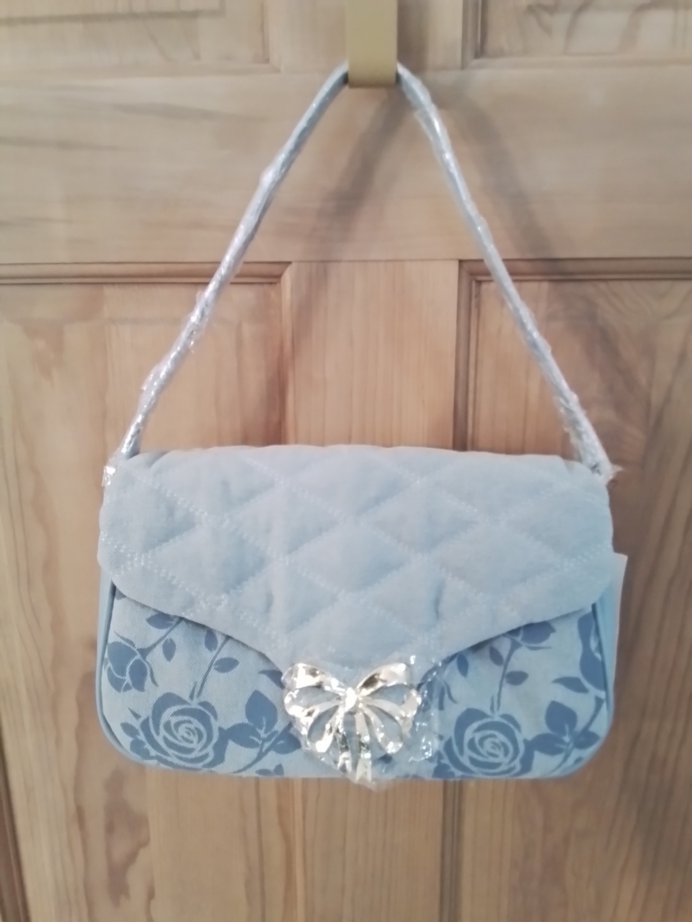 Betsey Johnson Denim Bag Rose Print With Crossbody Strap*NWT